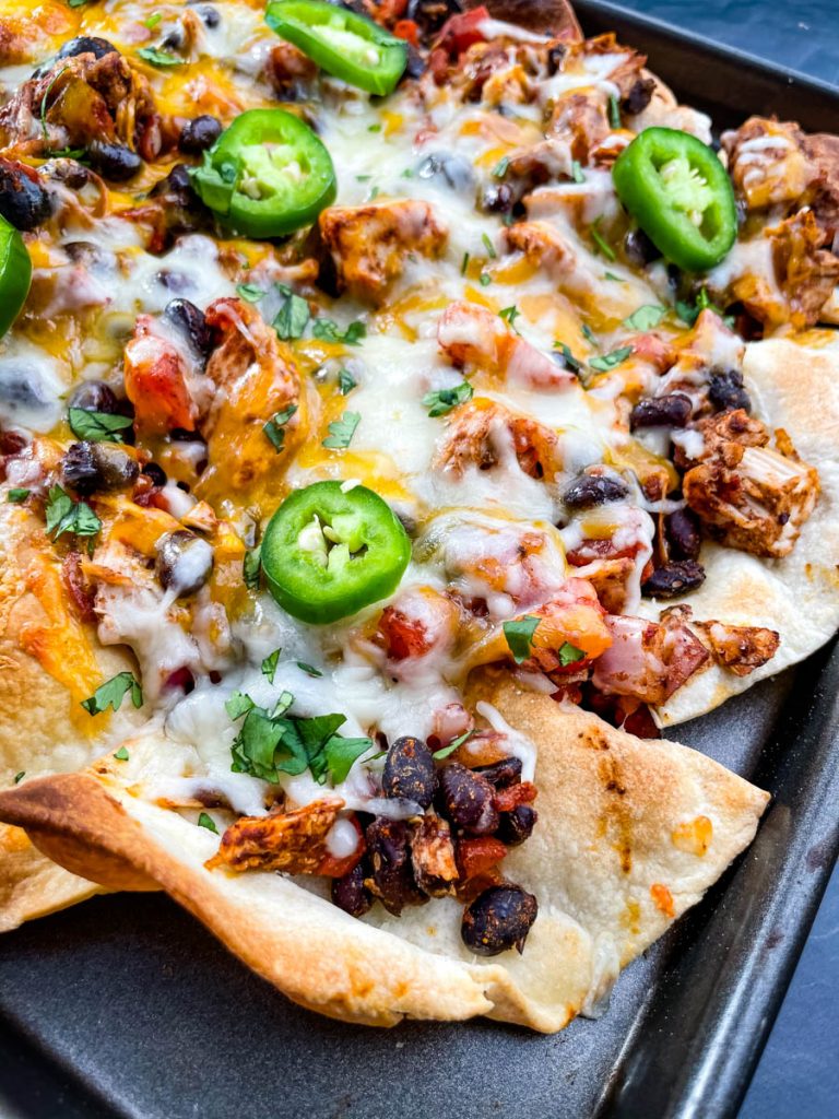 turkey nachos on a sheet pan