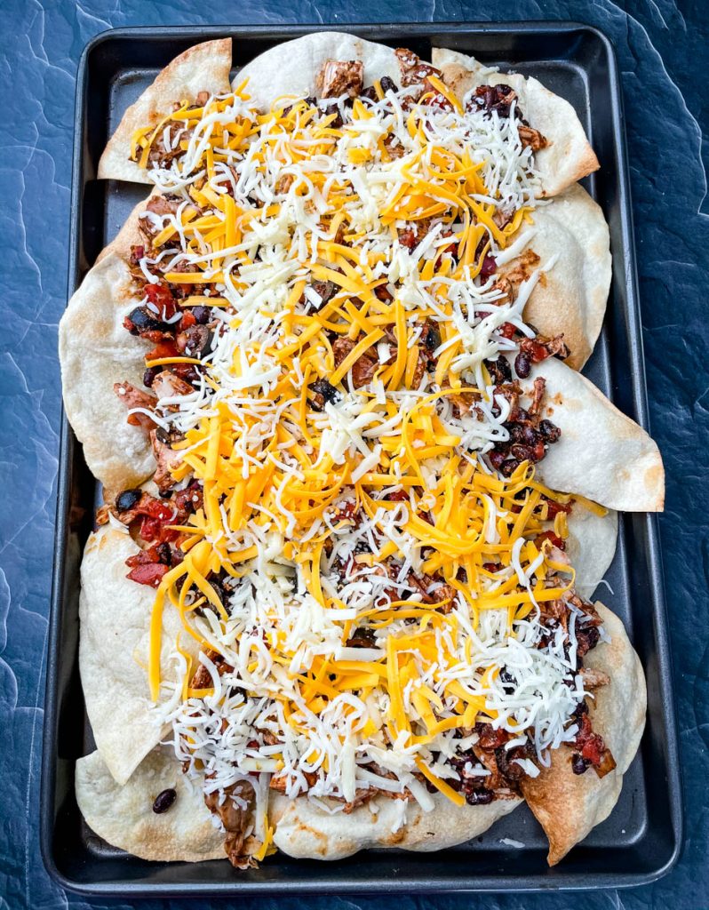 turkey nachos on a sheet pan