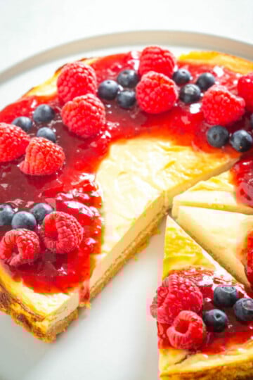 sugar free cheesecake on a plate with berries