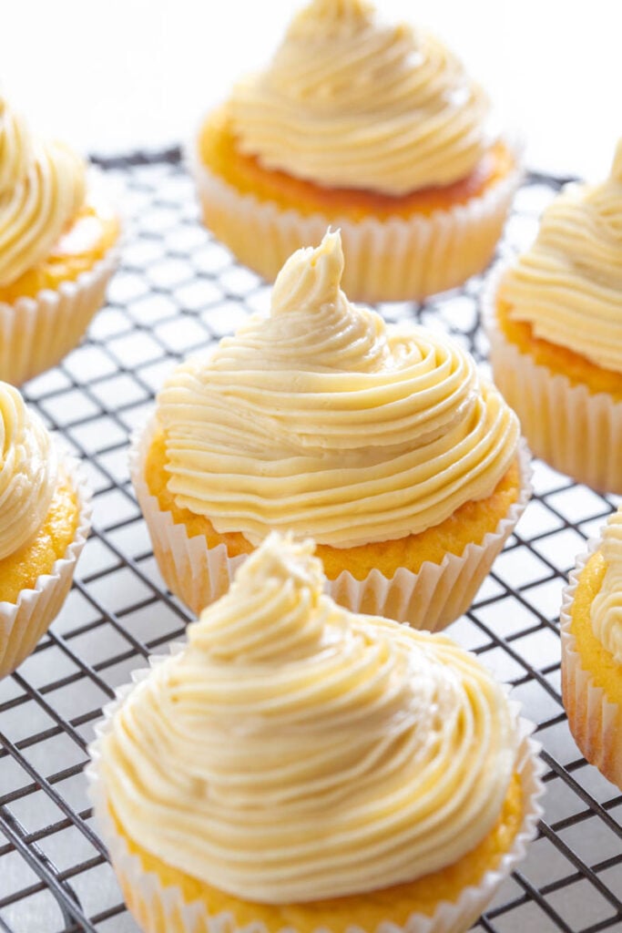 sugar free vanilla cupcakes on a cooling rack