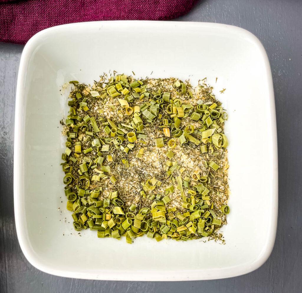 homemade ranch seasoning in a white bowl