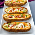 air fryer potato skins drizzled in ranch
