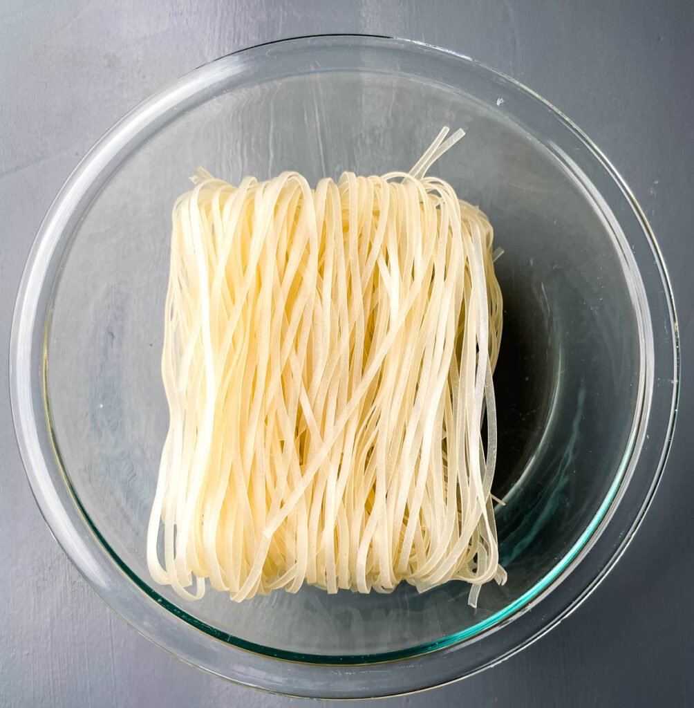 rice noodles in a glass bowl