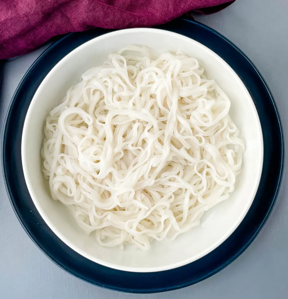 pho rice noodles in a white bowl