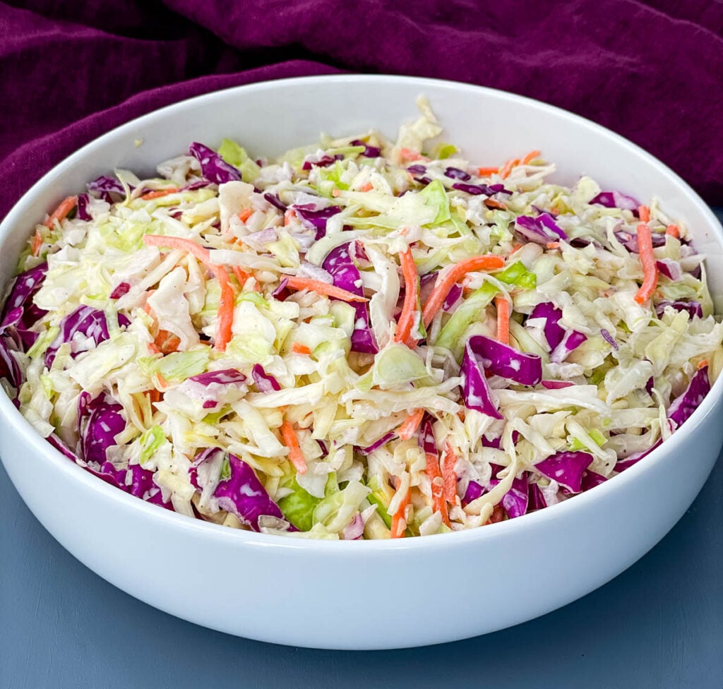 southern coleslaw in a white bowl