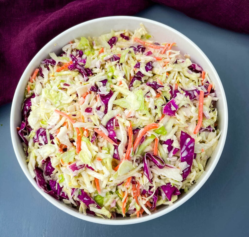 southern coleslaw in a white bowl