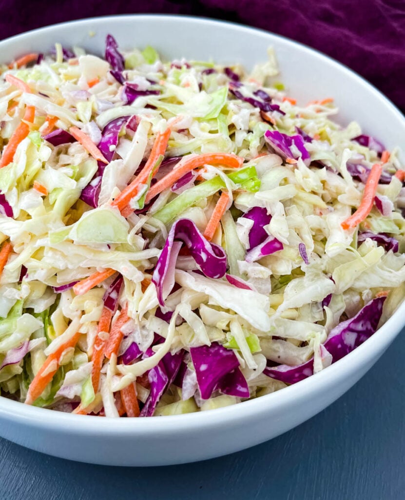 southern coleslaw in a white bowl