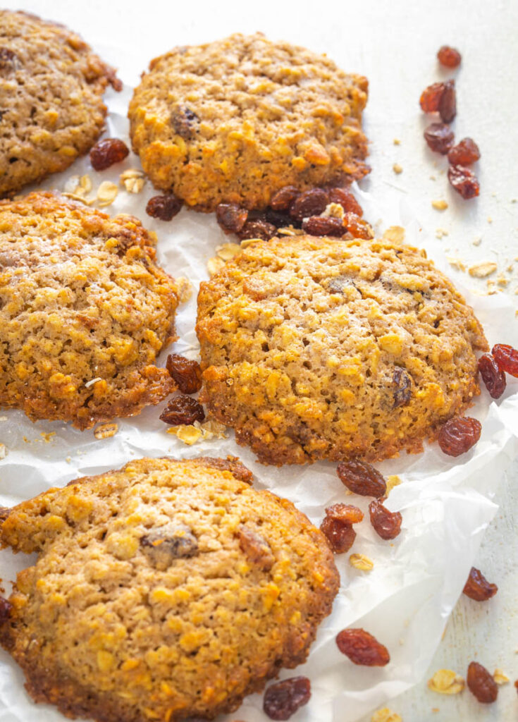 sugar free oatmeal raisin cookies on a flat surface