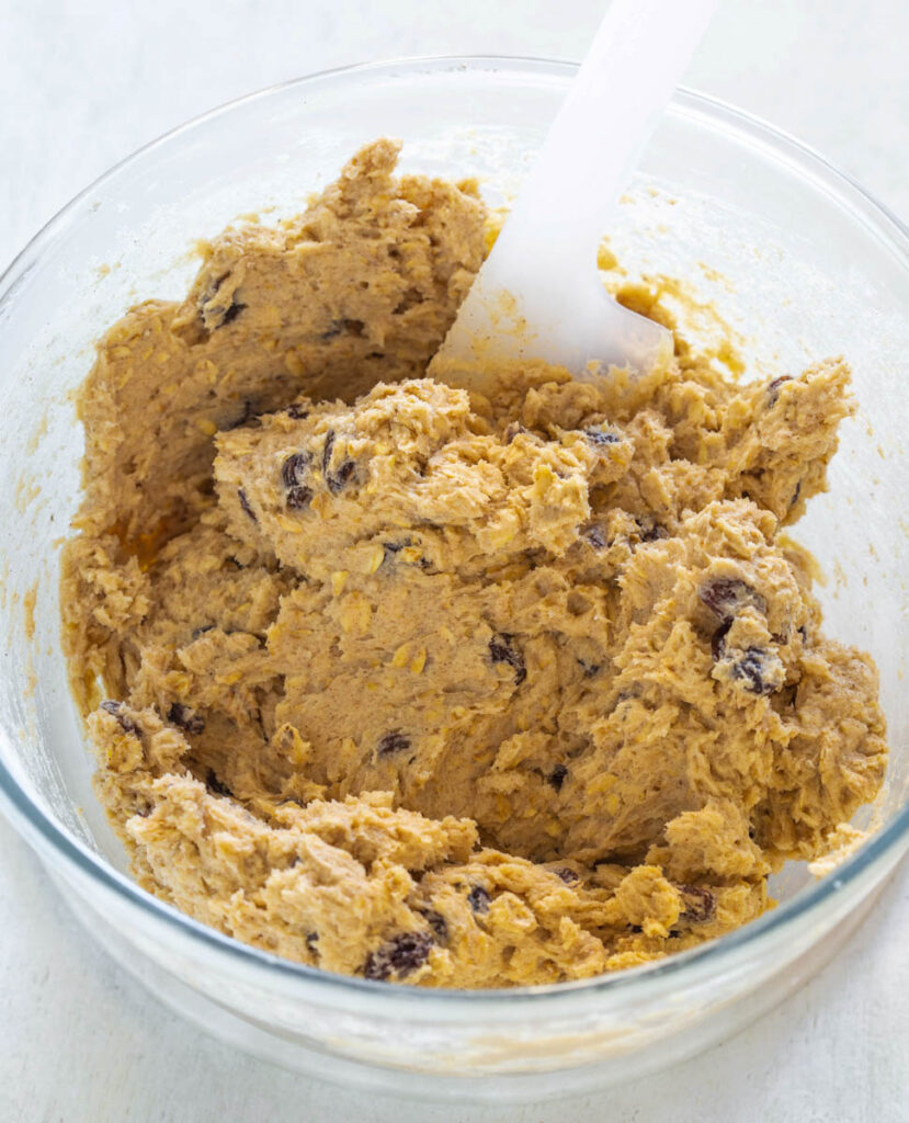 bowl of sugar free oatmeal raisin cookie dough