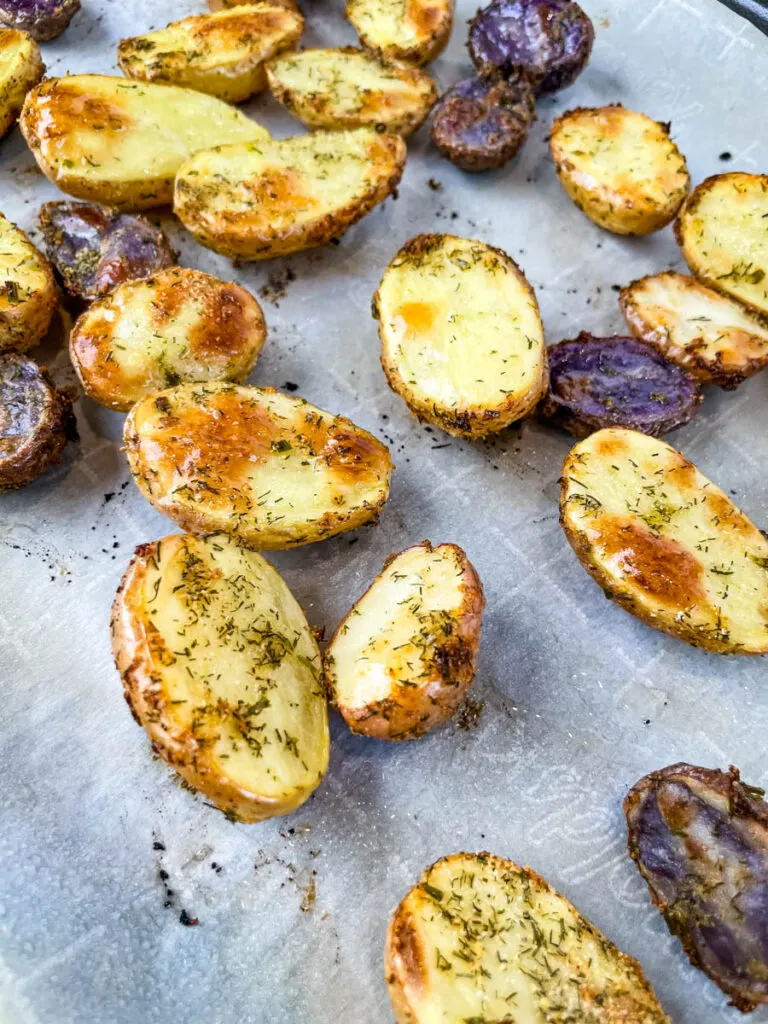 roasted ranch potatoes on a sheet pan