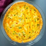 baked crab and seafood quiche in a pie plate