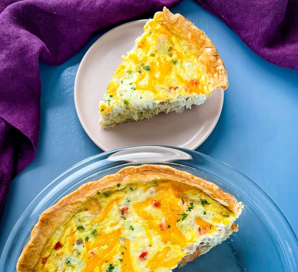 crab and seafood quiche on a plate