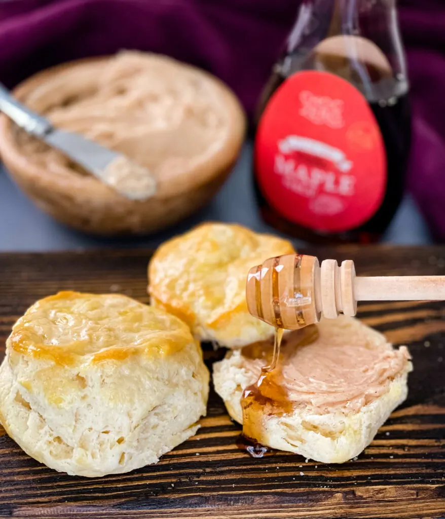 maple butter on biscuits glazed with maple syrup