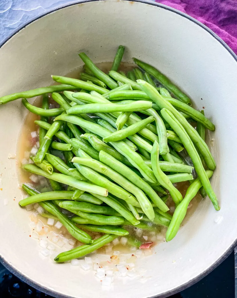 uncooked Southern green beans in a pot