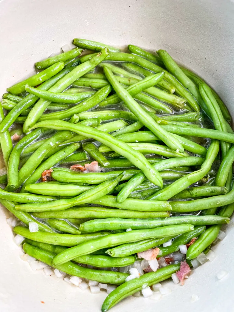 uncooked Southern green beans in a pot