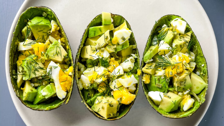 avocado egg salad cups on a plate