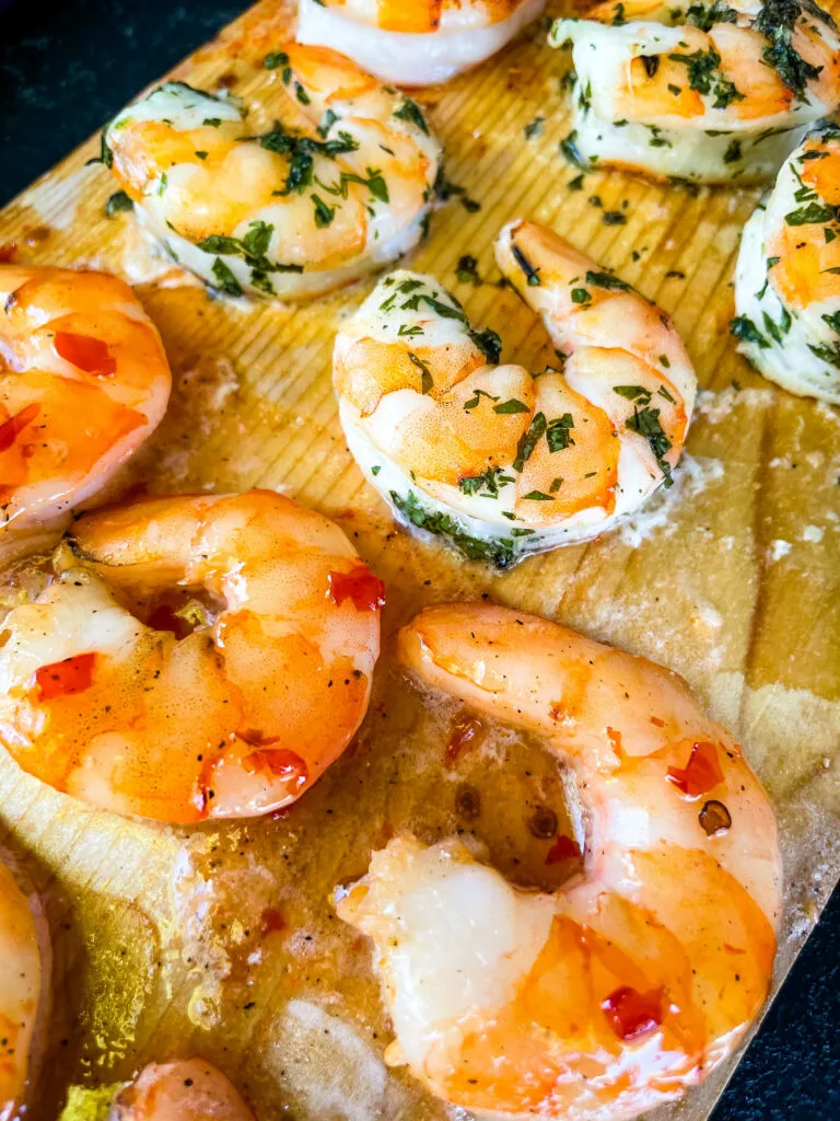 grilled shrimp on a cedar plank