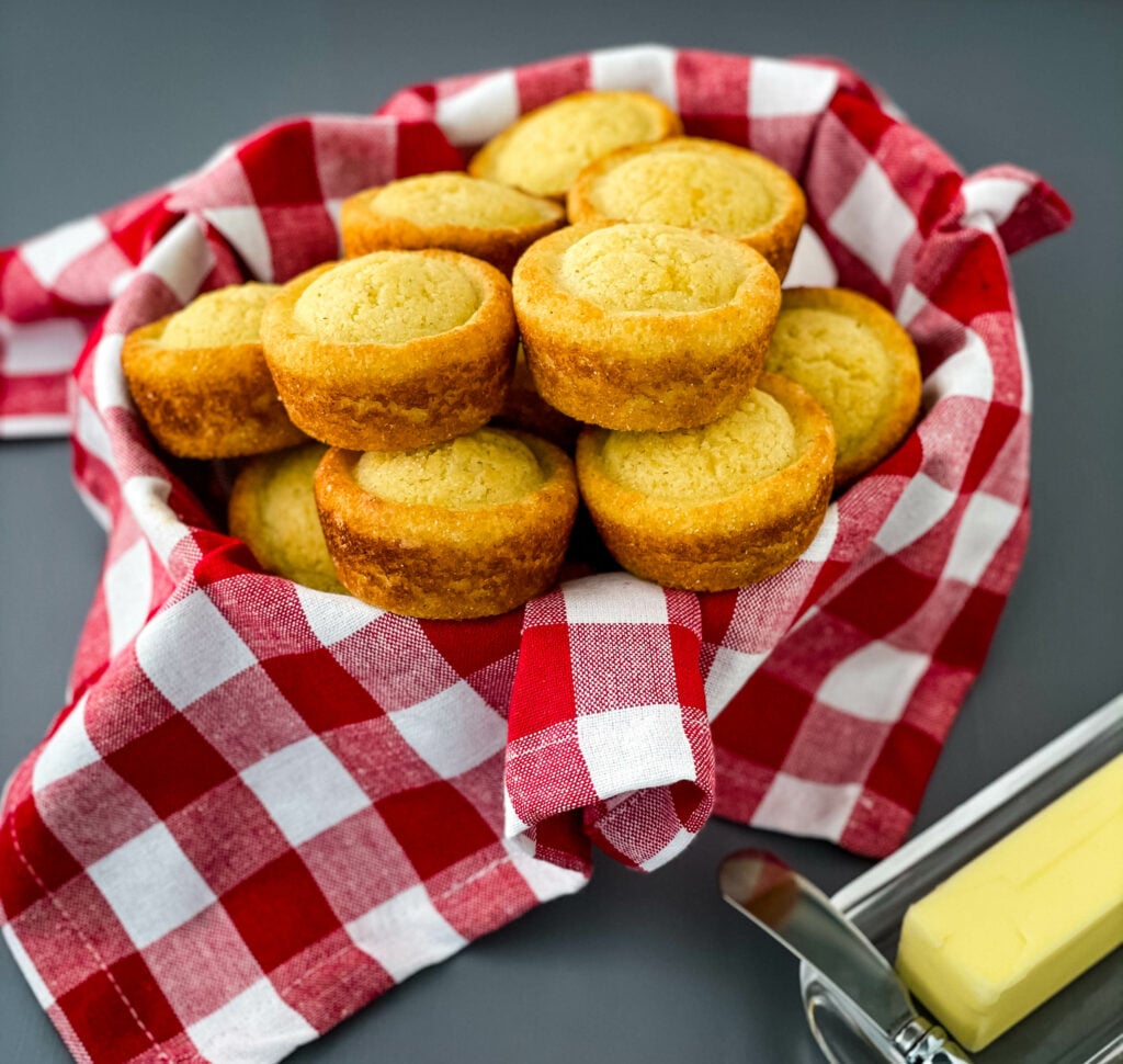 cornbread muffins in a bread basket