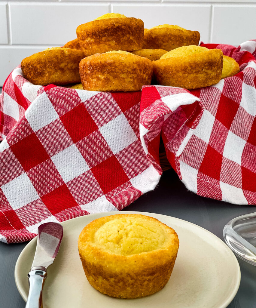 cornbread muffins in a bread basket