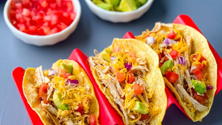 Instant Pot shredded chicken tacos on a plate