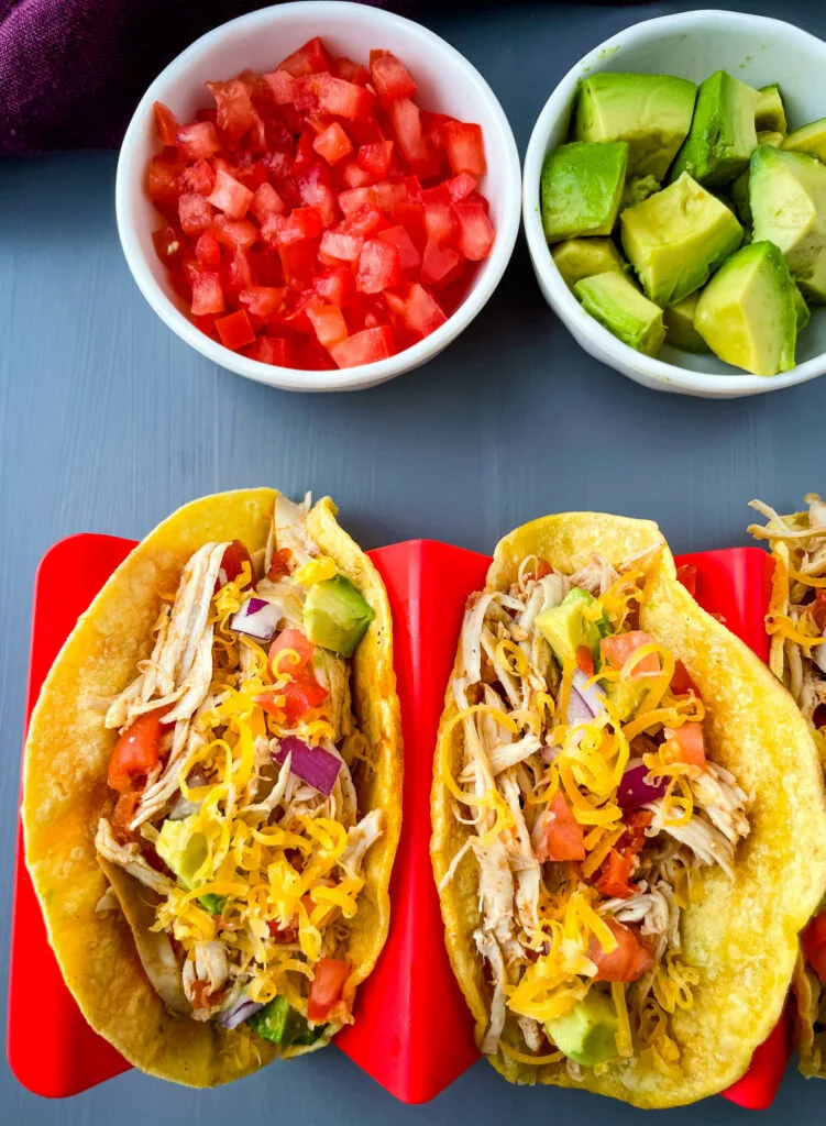 Instant Pot shredded chicken tacos on a plate
