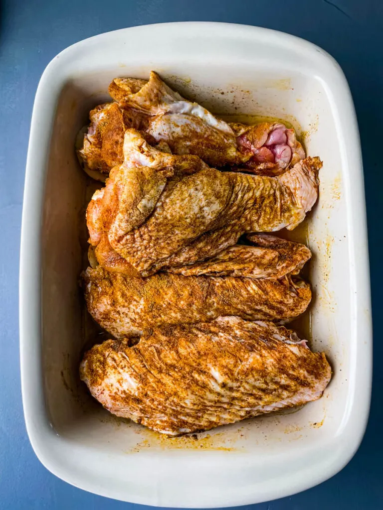 baked turkey wings in a baking dish