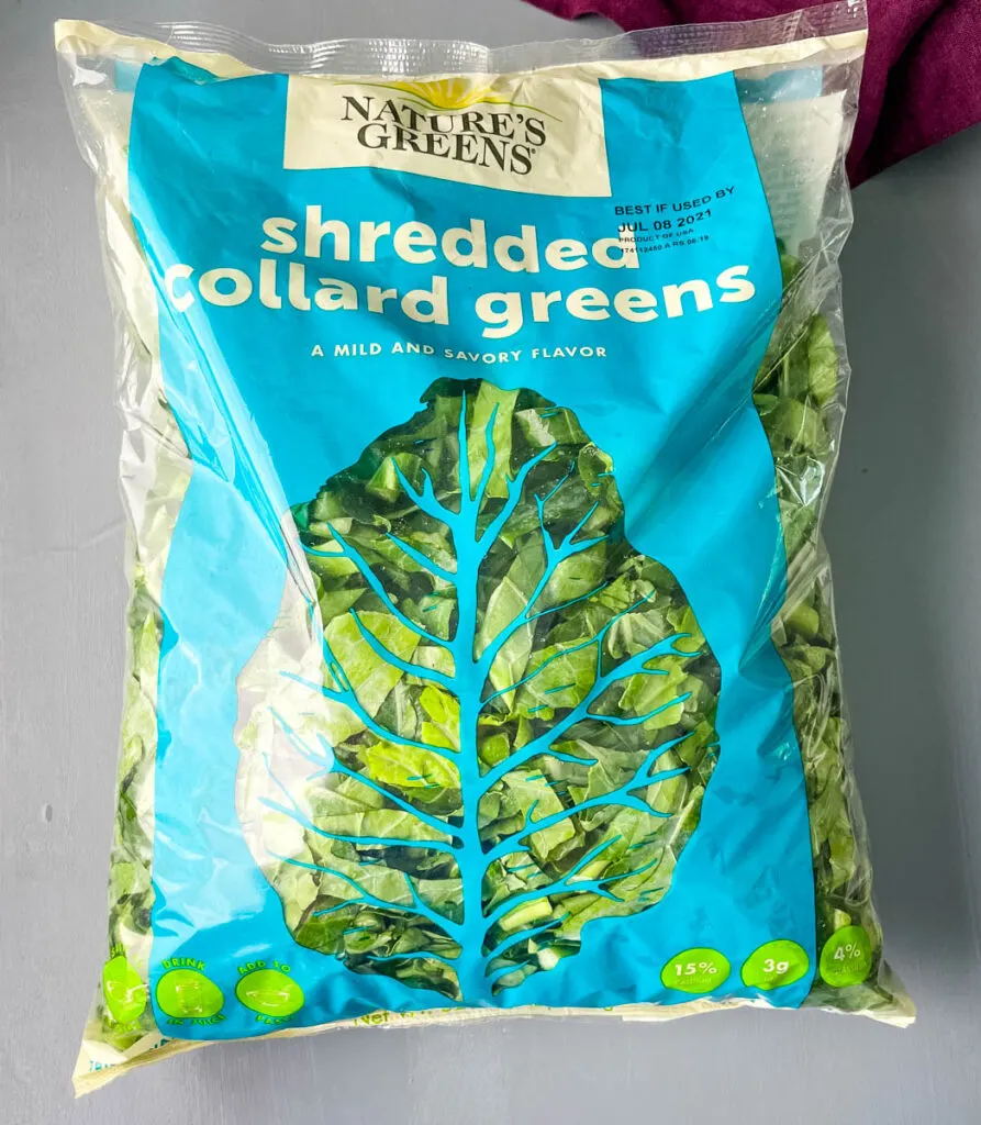 shredded collard greens in a package