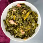southern collard greens in a white bowl
