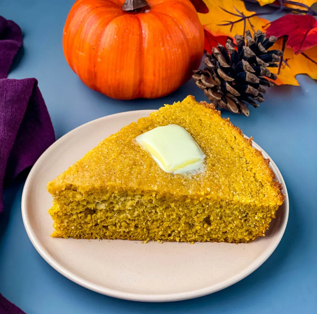 pumpkin cornbread on a plate