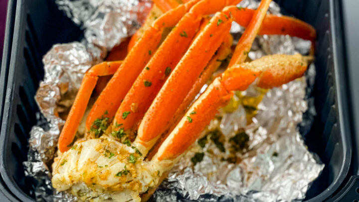crab legs in an air fryer with foil