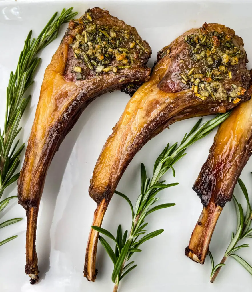 air fryer lamb chops on a white plate