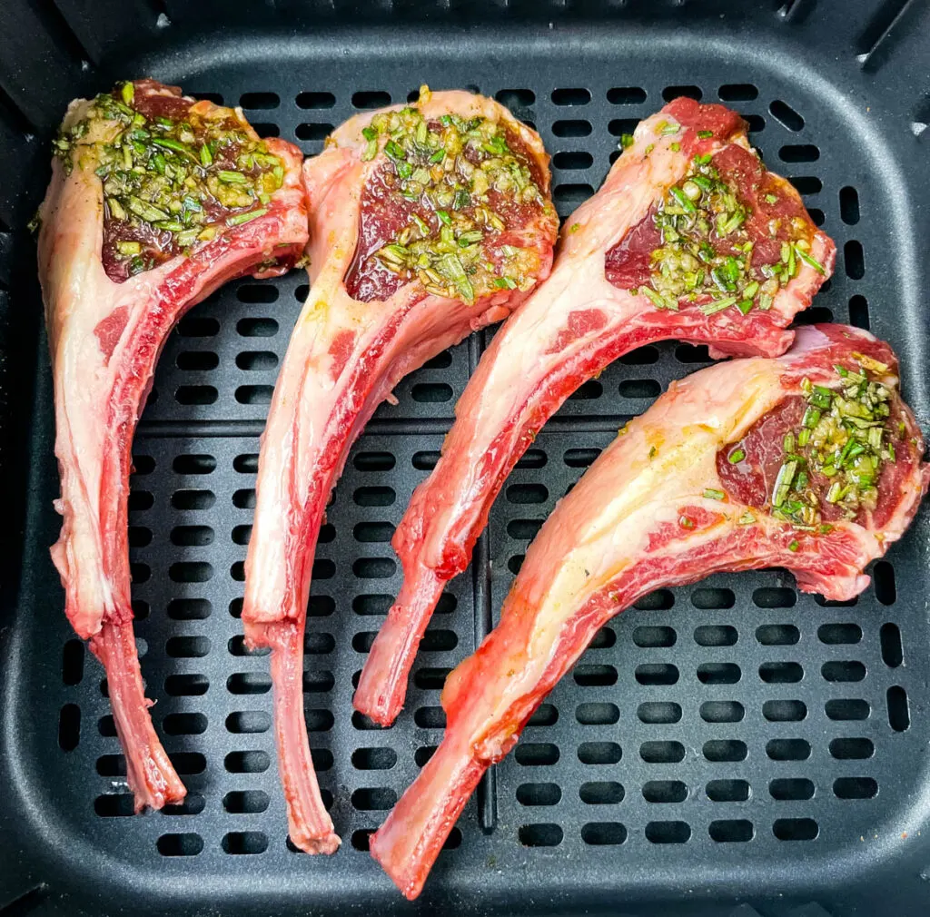 raw lamb chops in an air fryer