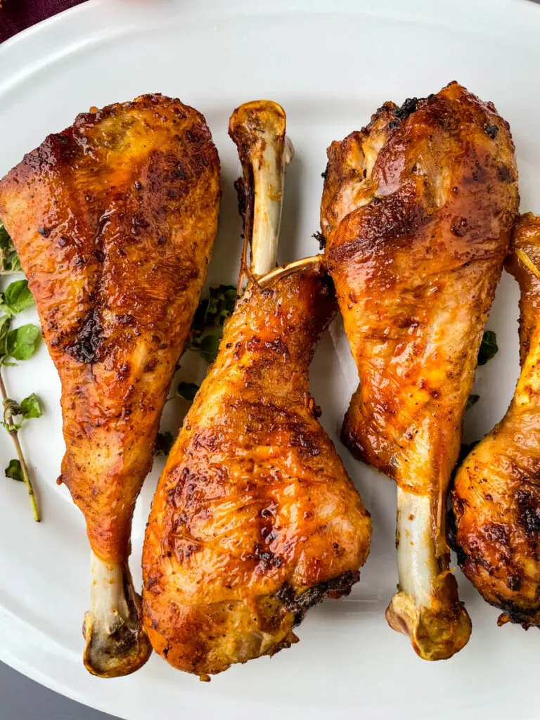 air fryer turkey legs on a white plate