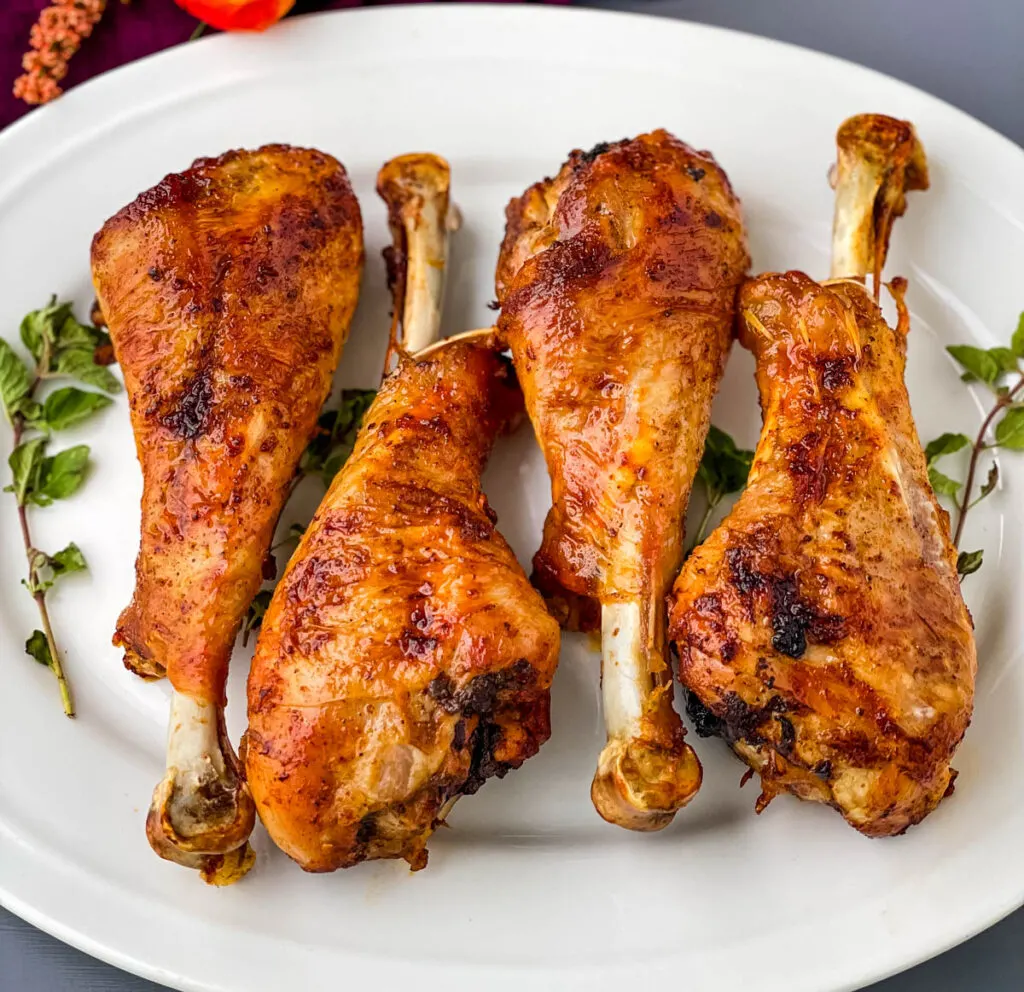 air fryer turkey legs on a white plate