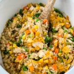 chicken and rice in a Crockpot slow cooker