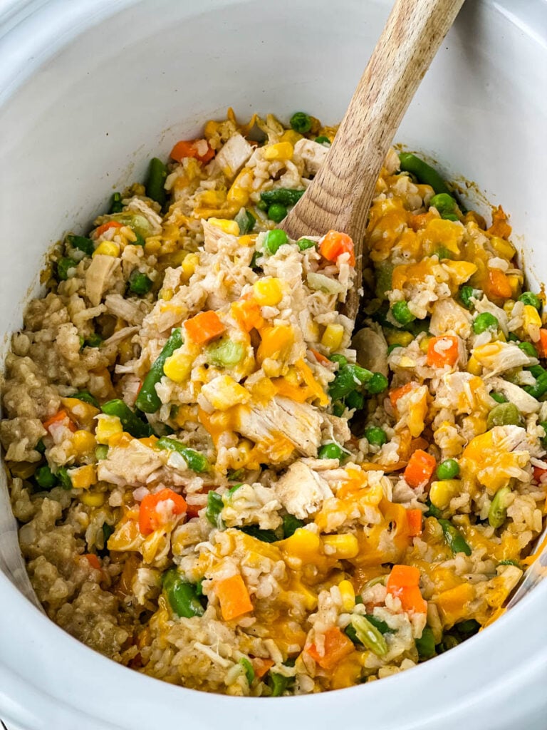 chicken and rice in a Crockpot slow cooker