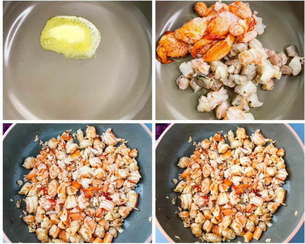 butter, lobster, and shrimp cooked in a pan