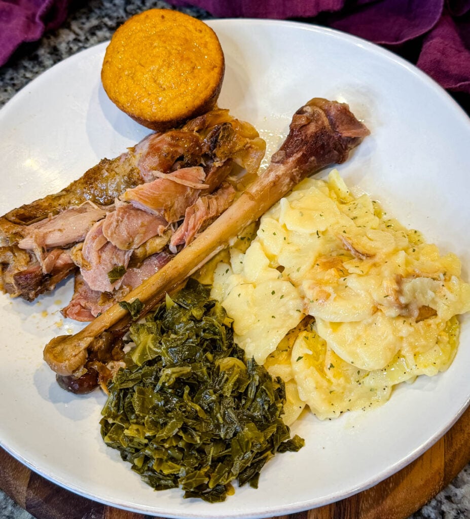two slow cooker crockpot turkey legs on a plate
