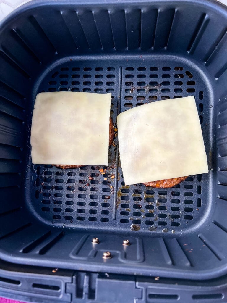 burgers in an air fryer with cheese