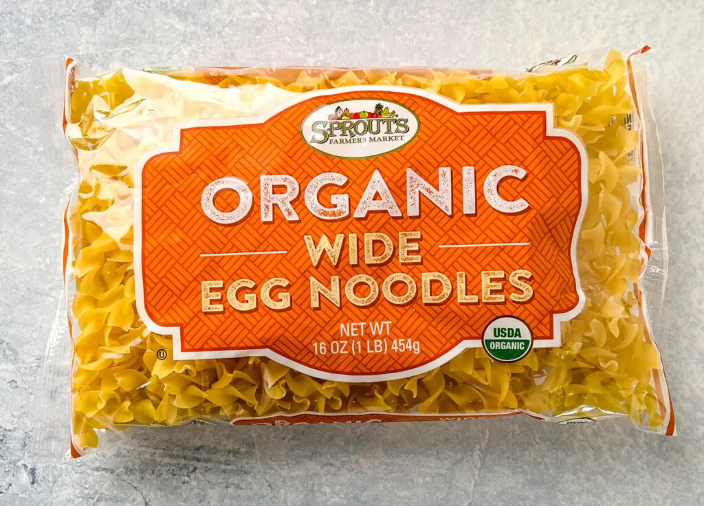 organic egg noodles in packaging