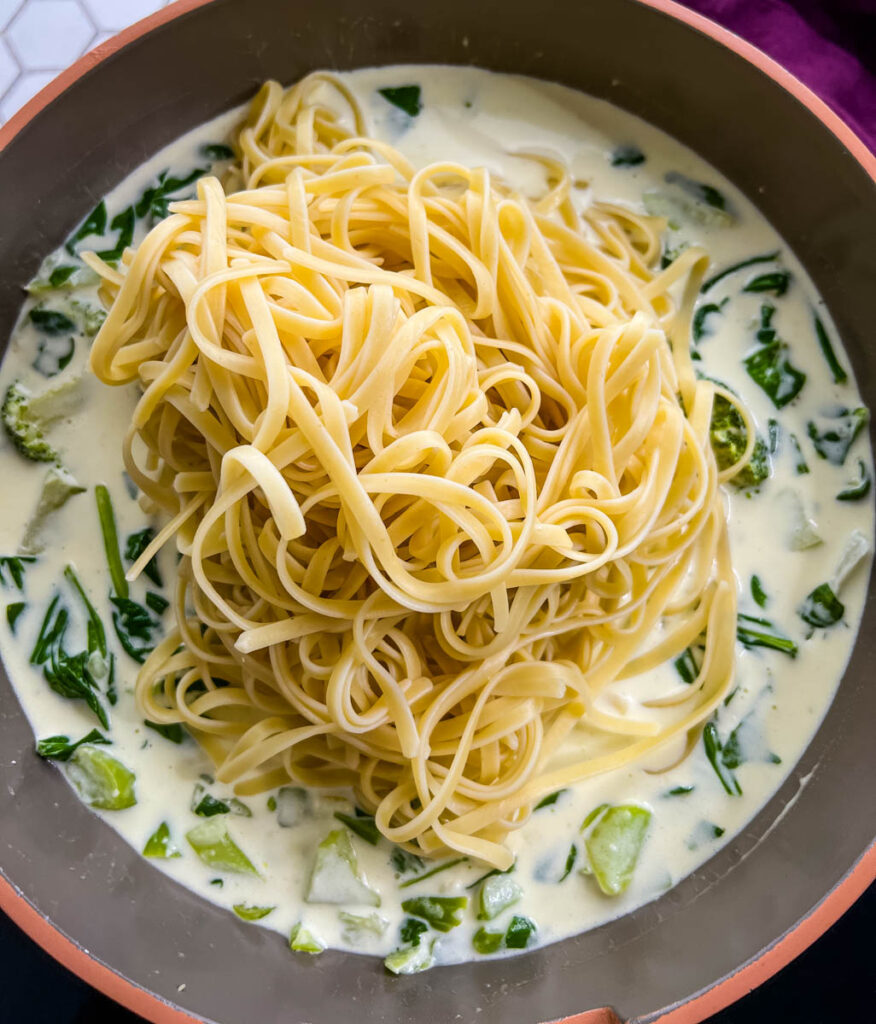 lemon chicken pasta in a pan