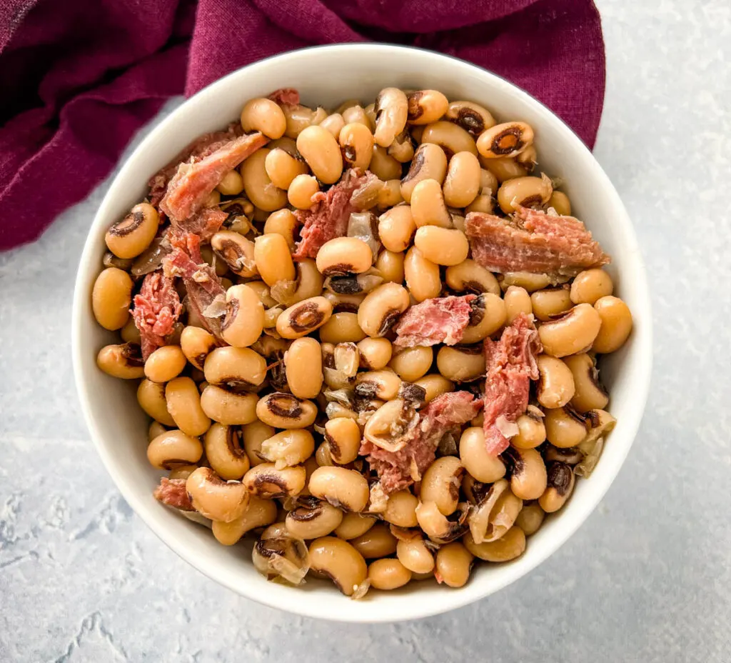 black eyed peas in a white bowl