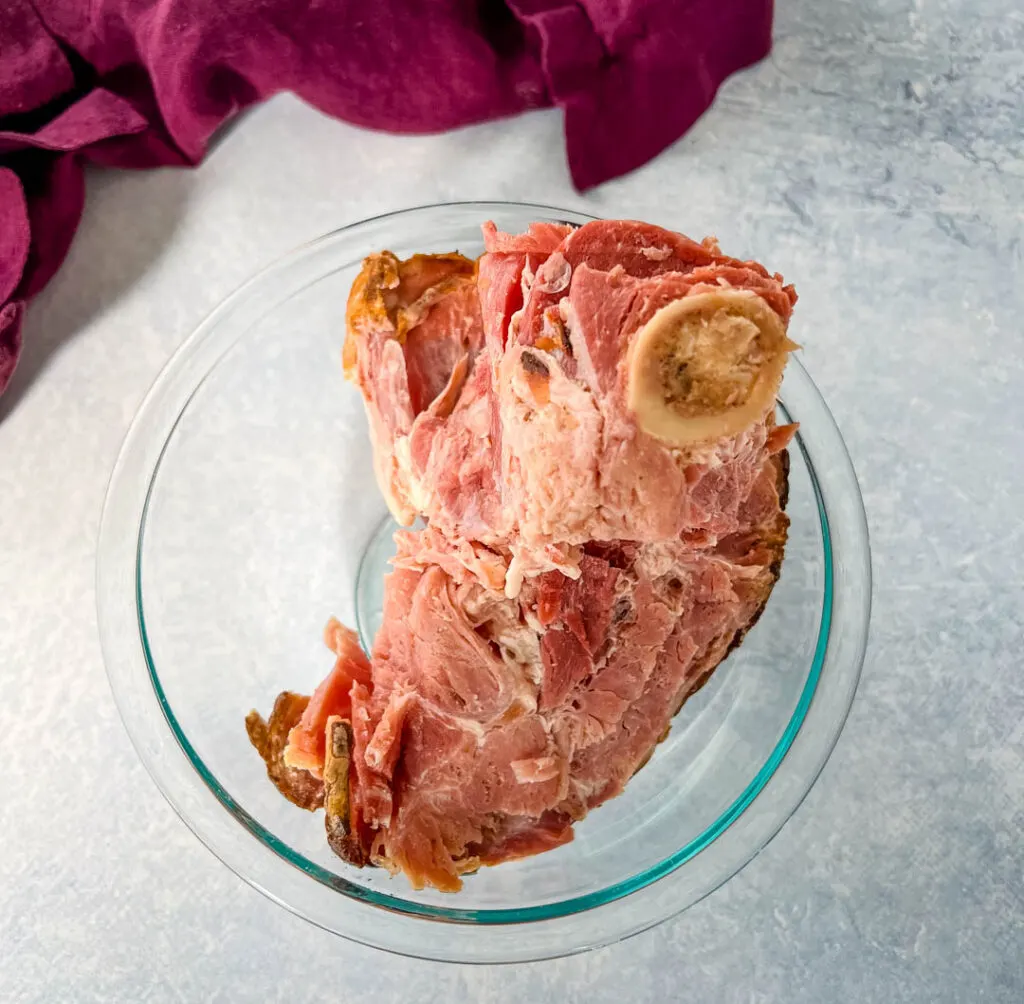 ham bone in a glass bowl