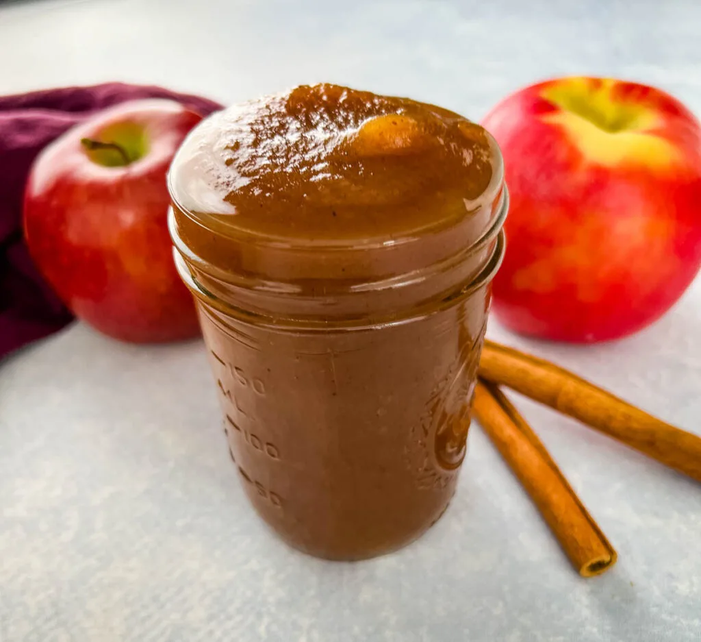 sugar free apple butter in a glass jar