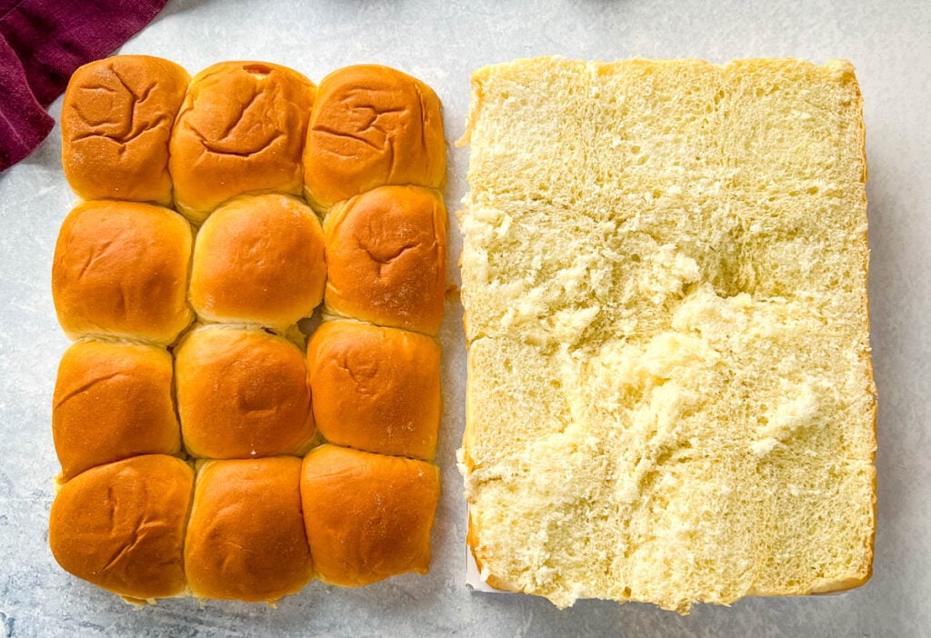 Hawaiian sweet rolls sliced in half