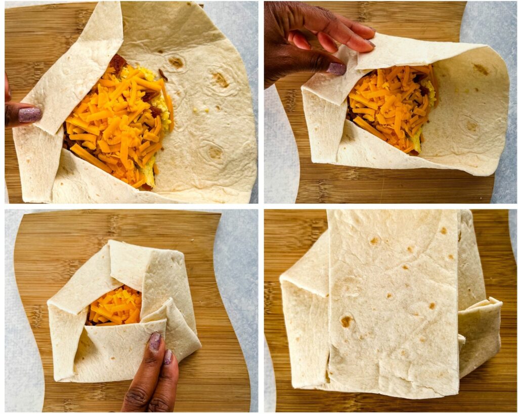 collage photo showing how to roll crunchwrap
