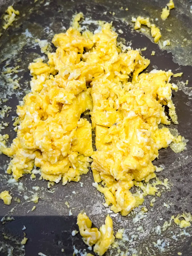 scrambled eggs in a pan