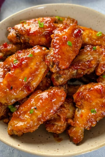 sweet chili chicken wings in a bowl