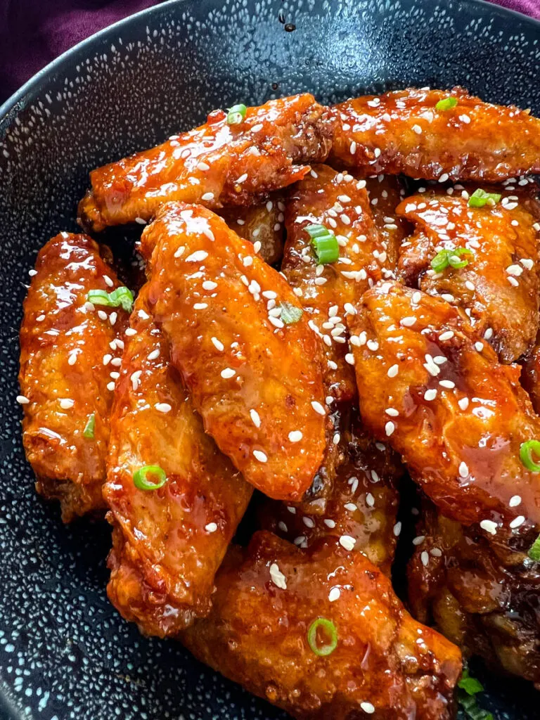 honey garlic chicken wings in a bowl