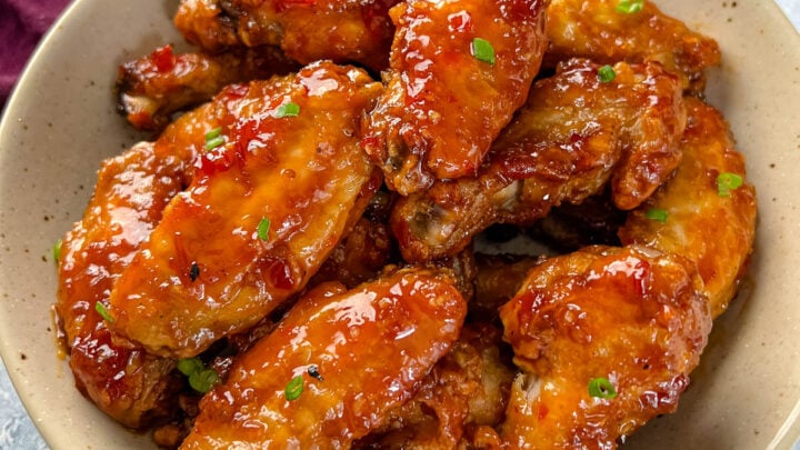 sweet chili chicken wings in a bowl
